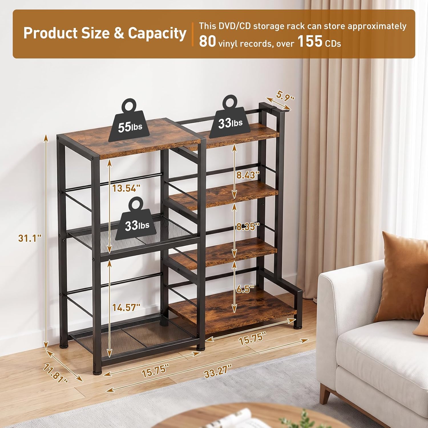 7‑Tier Rustic Media Storage Tower Organizer