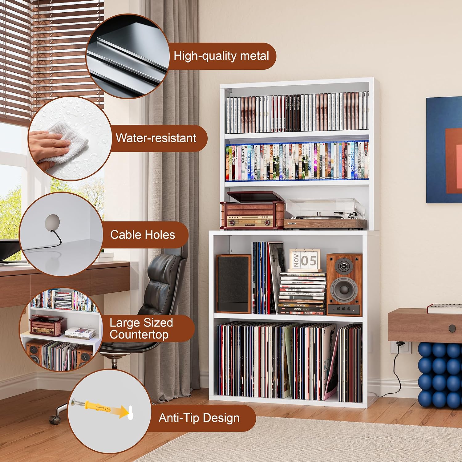 5‑Tier Multimedia Media Storage Tower