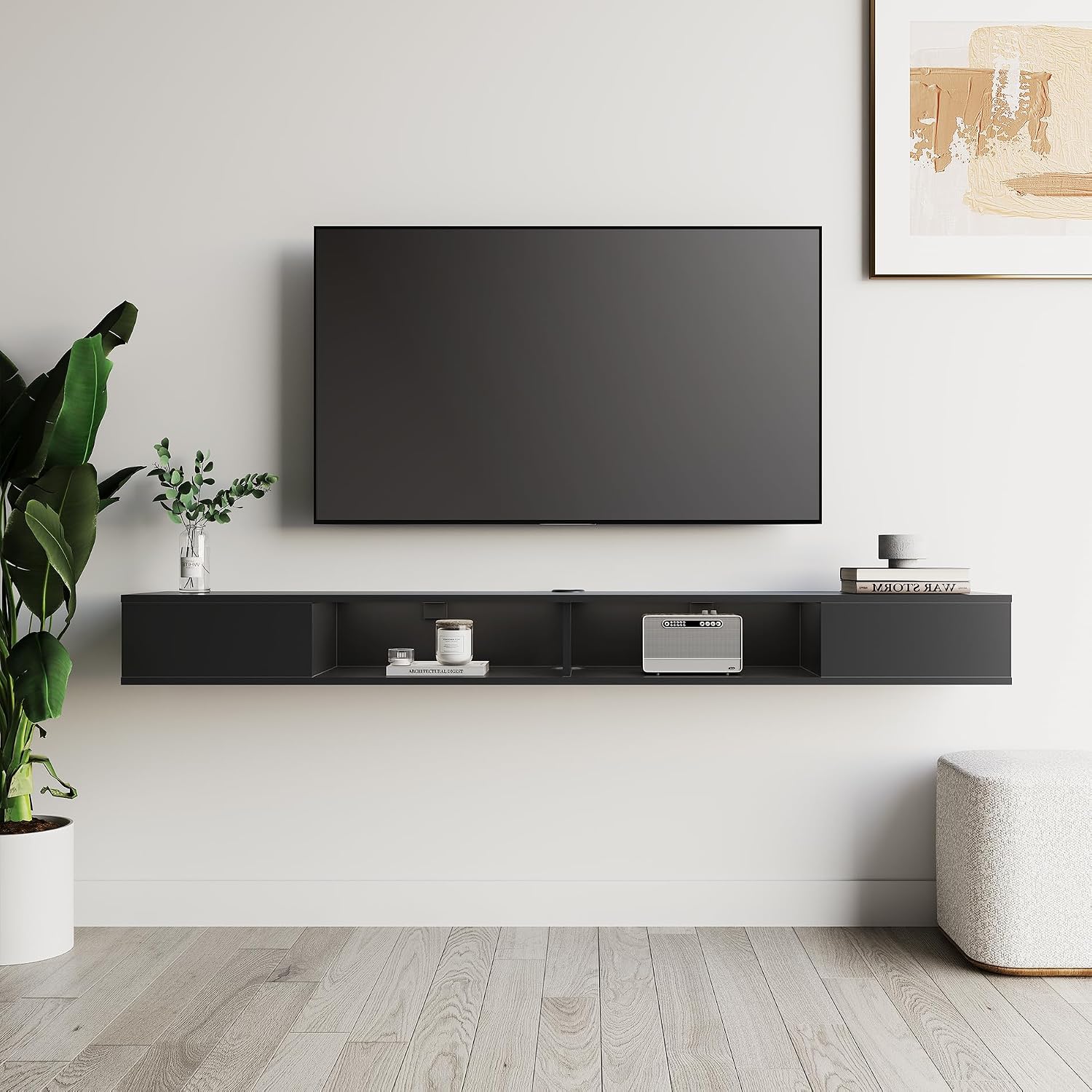 Black Floating Entertainment TV Console Stand