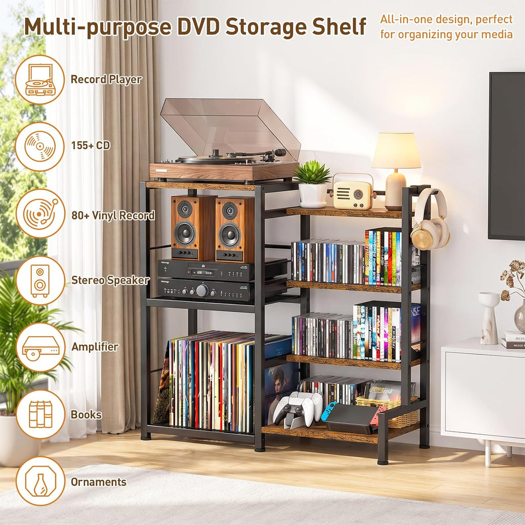 7‑Tier Rustic Media Storage Tower Organizer