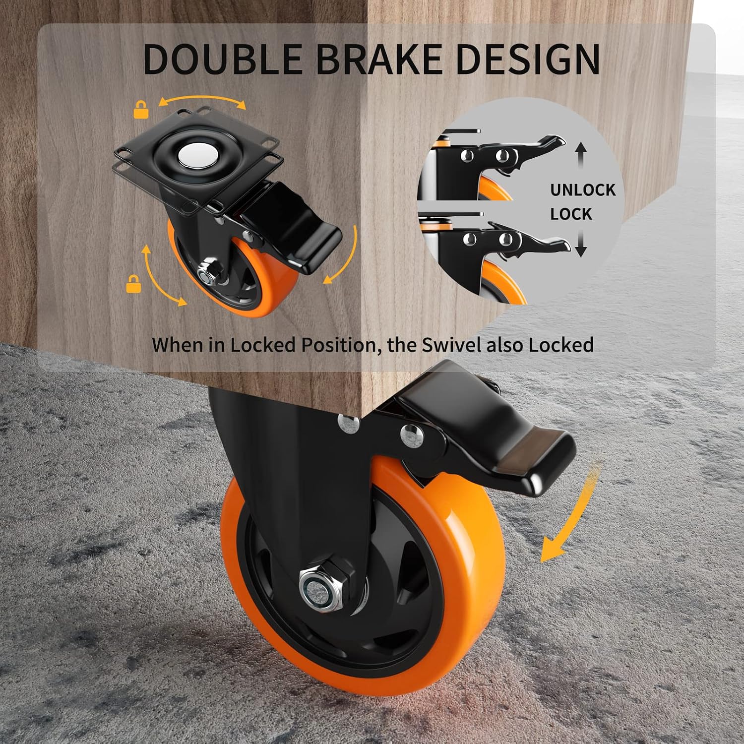 Heavy‑Duty Caster Wheels Set With Brake