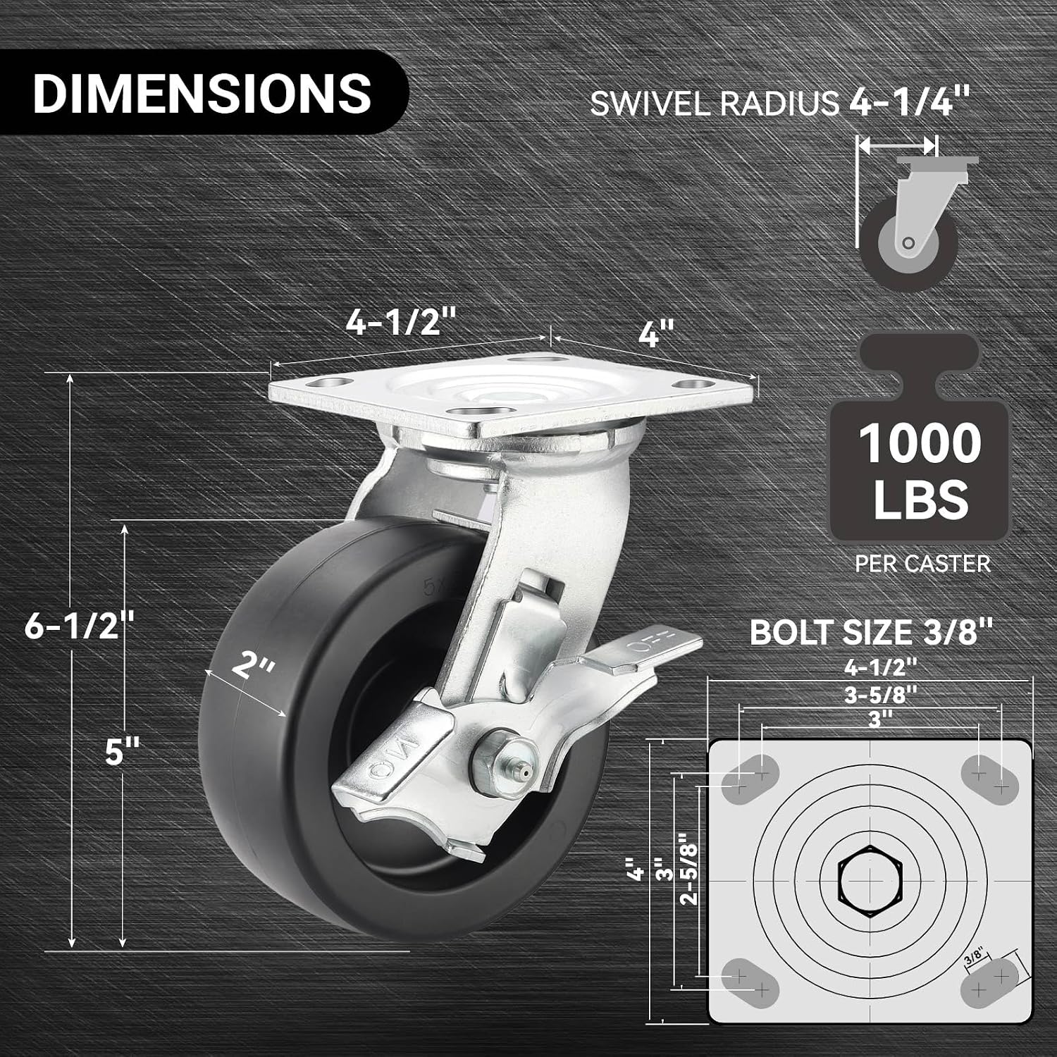 Heavy‑Duty Swivel Caster Wheels With Brake