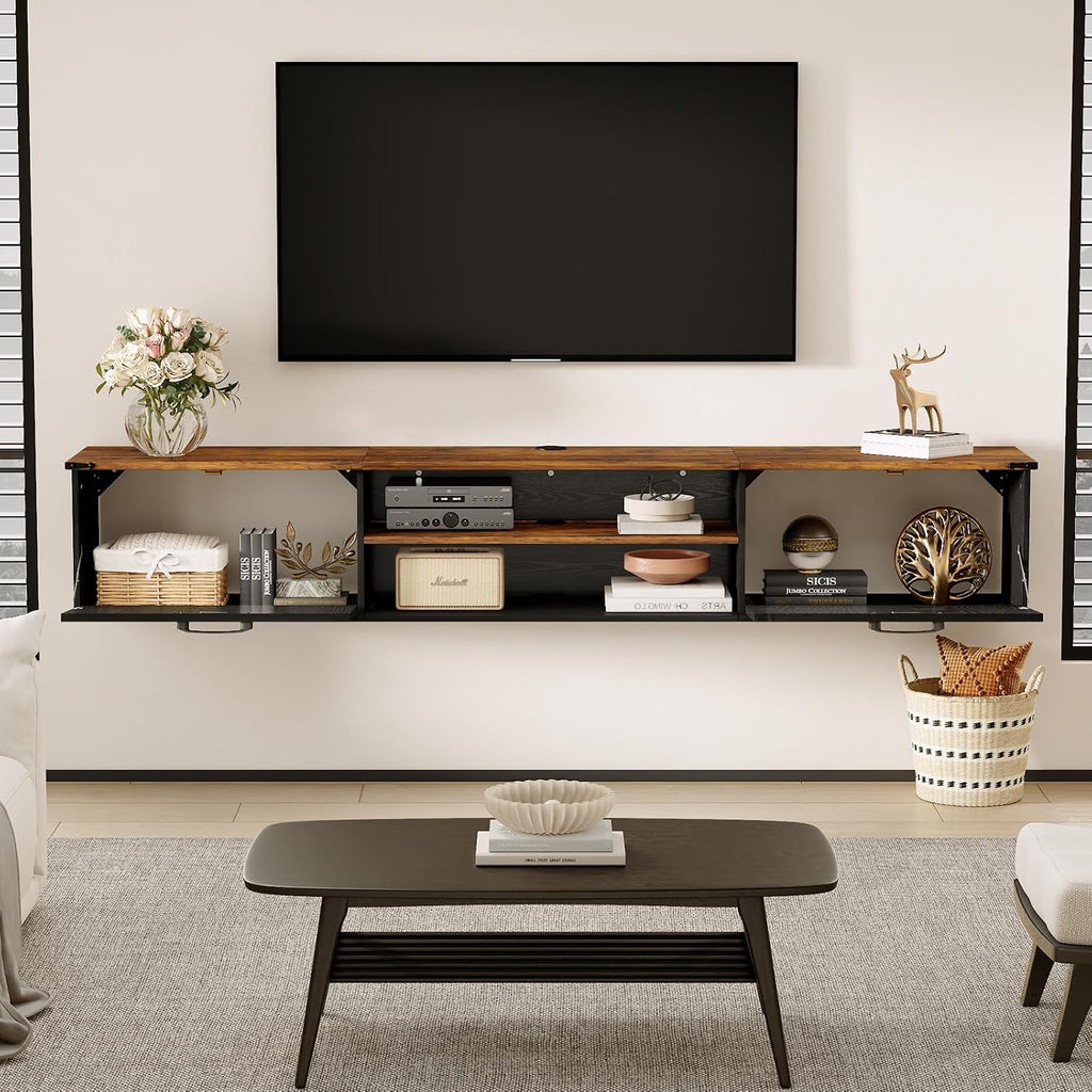 Farmhouse Floating TV Stand With Storage Doors