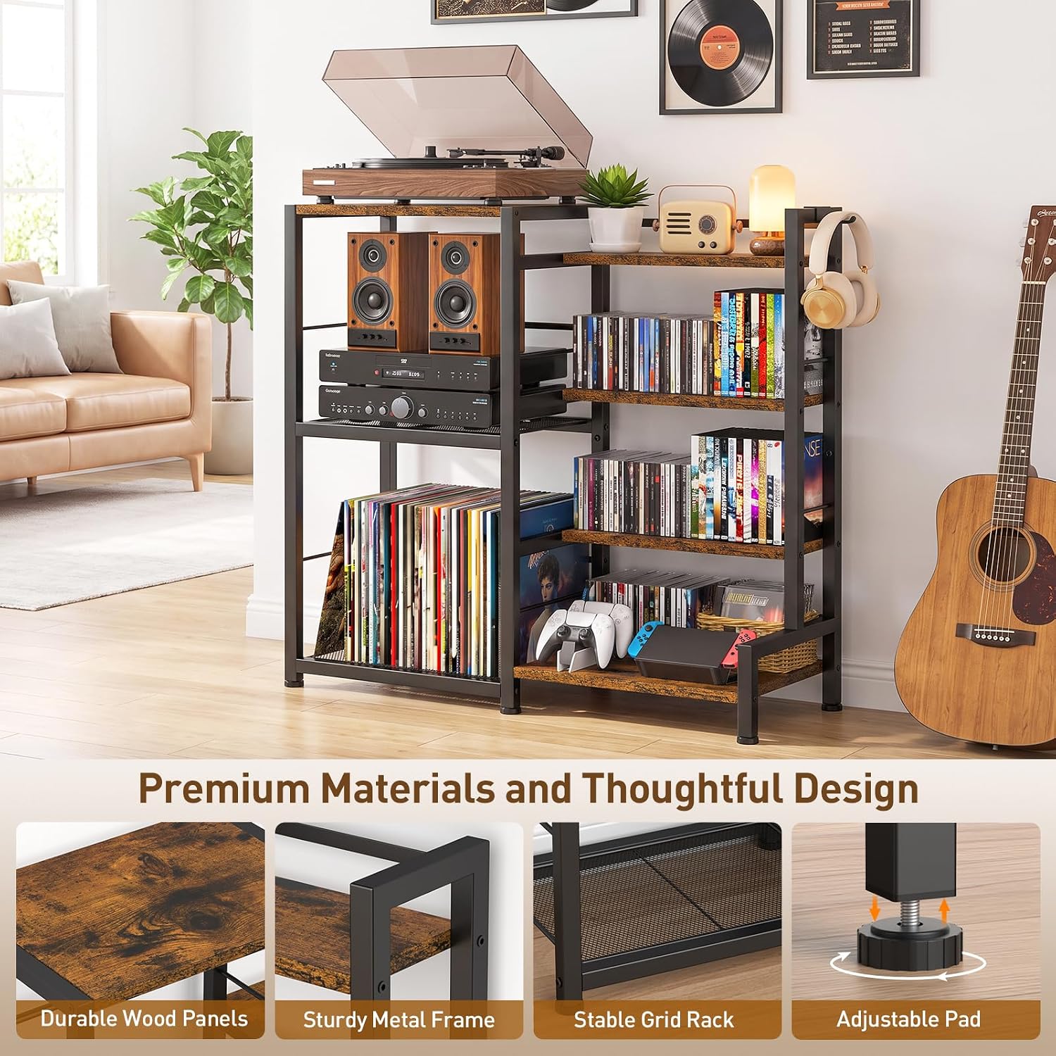 7‑Tier Rustic Media Storage Tower Organizer