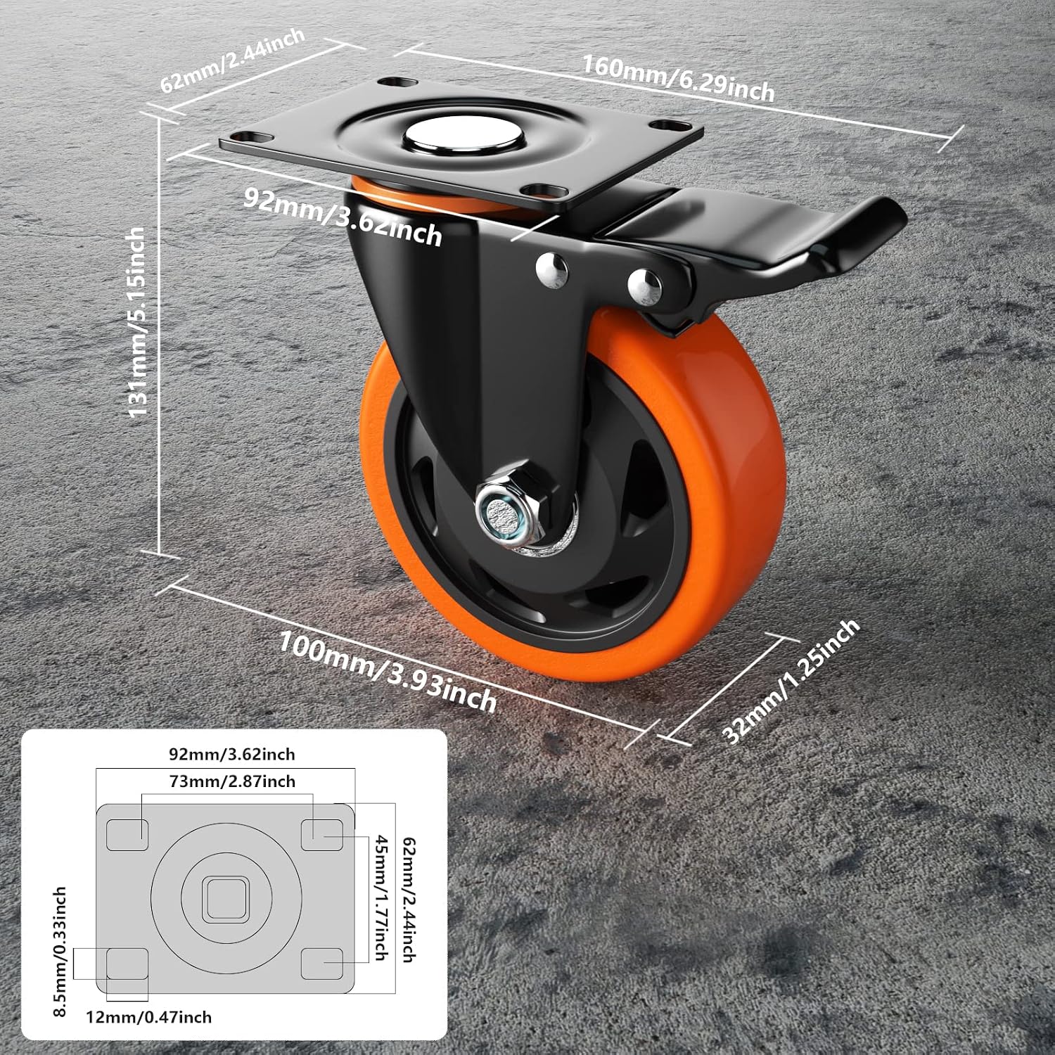 Heavy‑Duty Caster Wheels Set With Brake